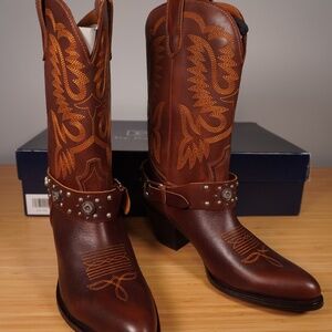 Polo Ralph Lauren Brown Studded Calfskin Western Boot 10 Brand New In The Box